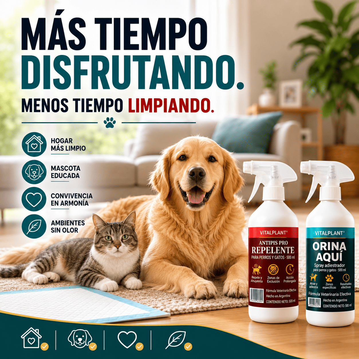 Kit Adiestramiento VITALPLANT – ORINA AQUÍ + ANTIPIS PRO | Le Enseña Dónde SÍ y Dónde NO Hacer Pis