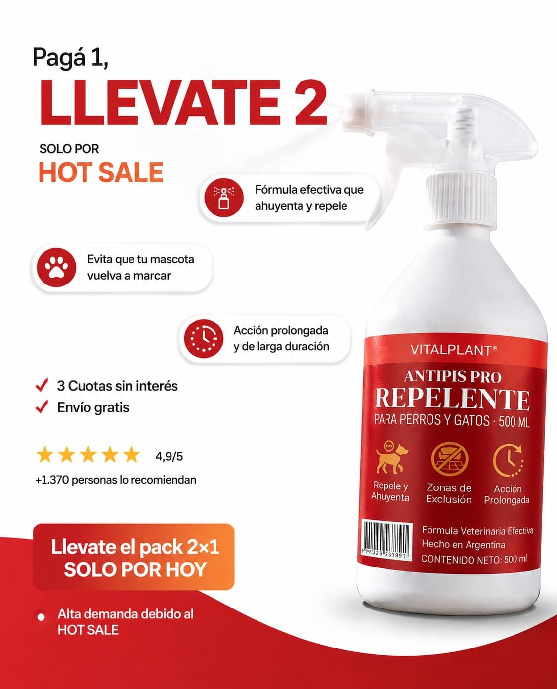 Kit Adiestramiento VITALPLANT – ORINA AQUÍ + ANTIPIS PRO | Le Enseña Dónde SÍ y Dónde NO Hacer Pis