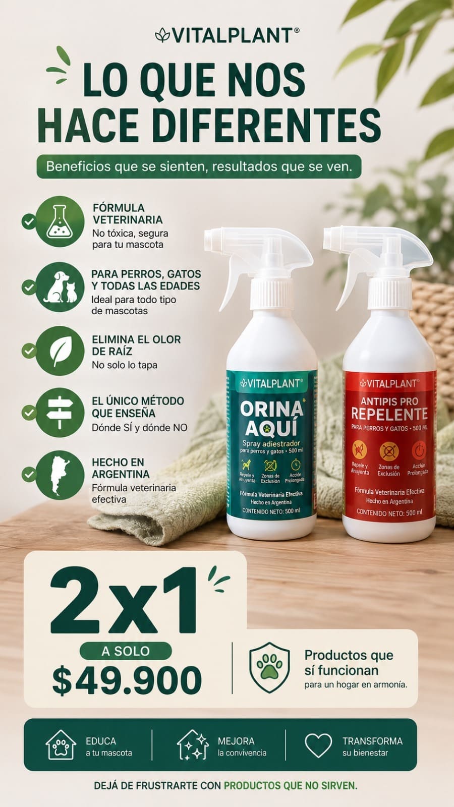 Kit Adiestramiento VITALPLANT – ORINA AQUÍ + ANTIPIS PRO | Le Enseña Dónde SÍ y Dónde NO Hacer Pis